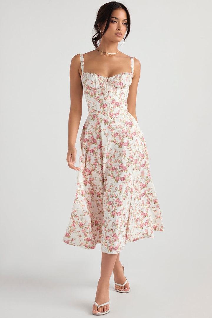 Rose print bustier dress