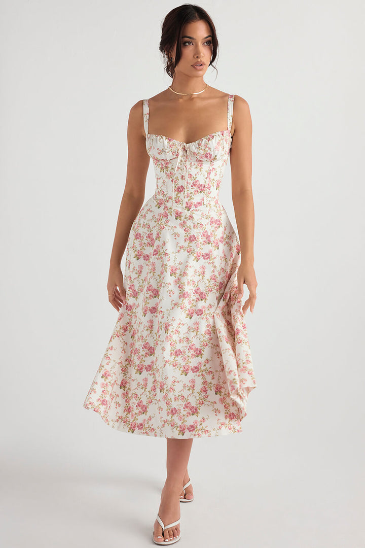 Rose print bustier dress