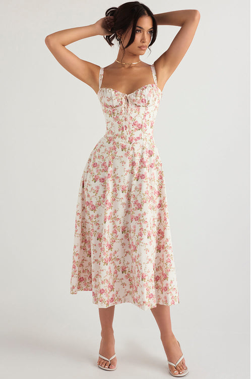 Rose print bustier dress