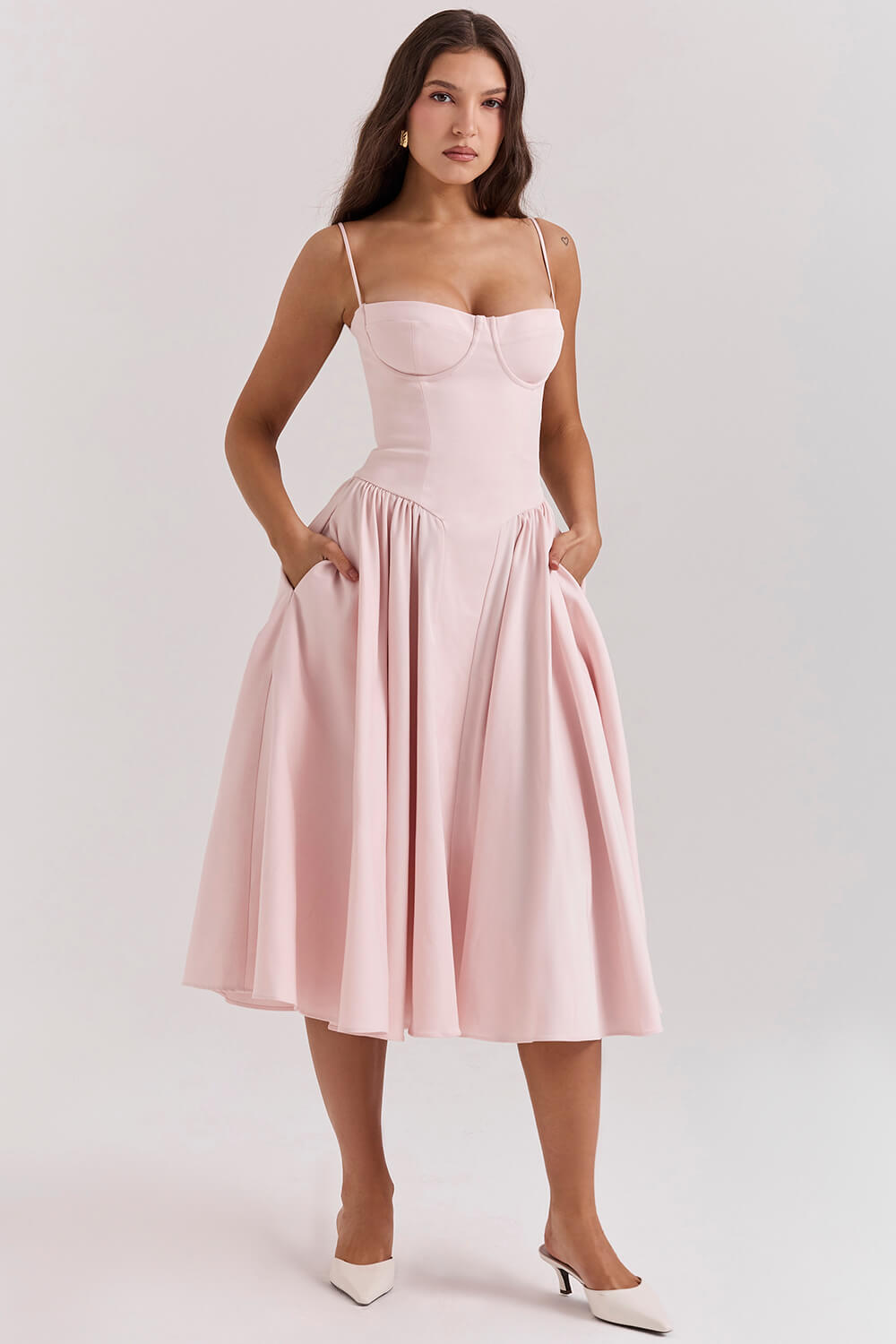 Ballerina pink twill corset midi dress